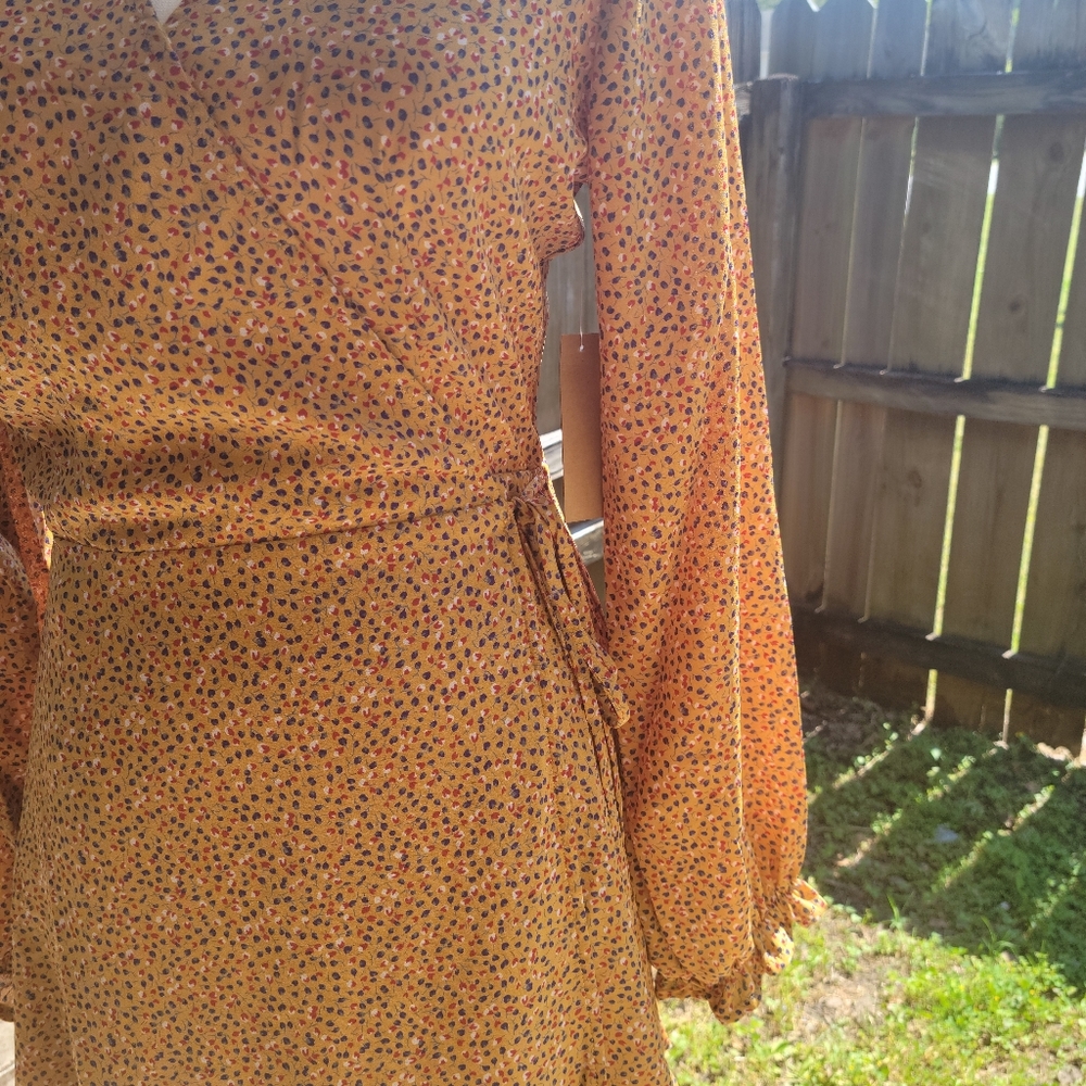 Mustard Ruffle Wrap Dress - Picture 4 of 8
